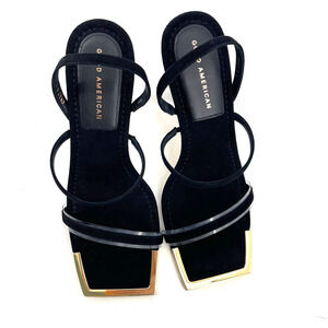 Good American Standout Square Open Toe Heels Black Suede Size 13 NIB GA022S-X